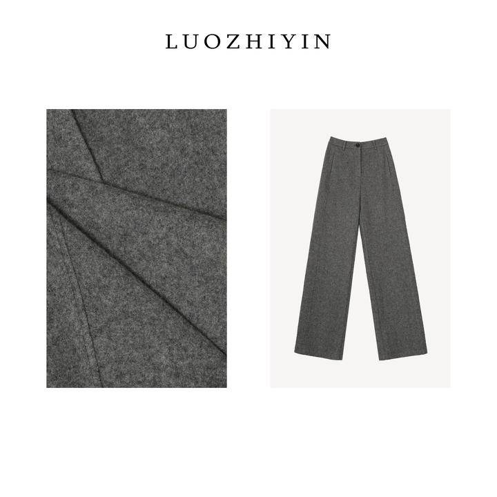 LUOZHIYIN/罗知音P411228F秋冬老钱风厚款高腰显瘦纯色裤子