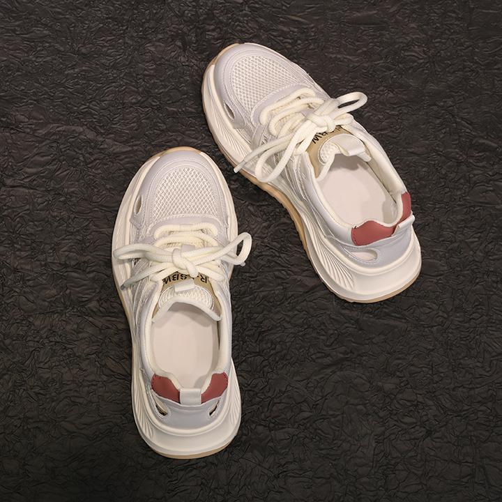 专柜正品真皮厚底透气网面老爹鞋女春夏百搭休闲运动鞋镂空慢跑鞋