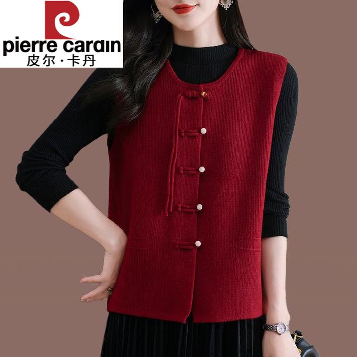 皮尔卡丹春秋外搭羊毛衫马甲女短款2024新款针织衫背心马夹上衣