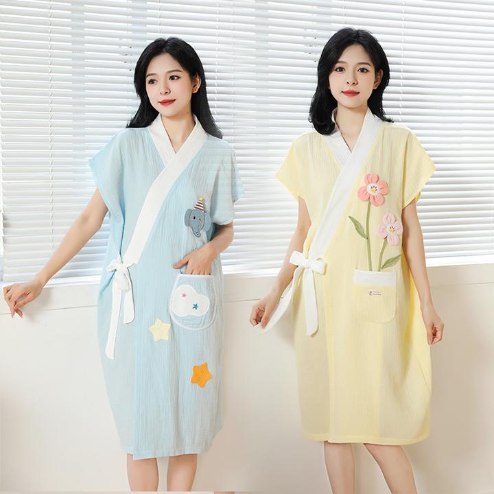 【如之纺】可穿式浴袍夏季纯棉纱布浴巾薄款成人学生家用洗澡浴裙
