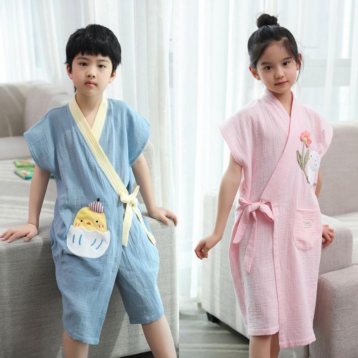 【如之纺】儿童浴巾纯棉纱布可穿男女孩中大童洗澡家用全棉可爱浴袍