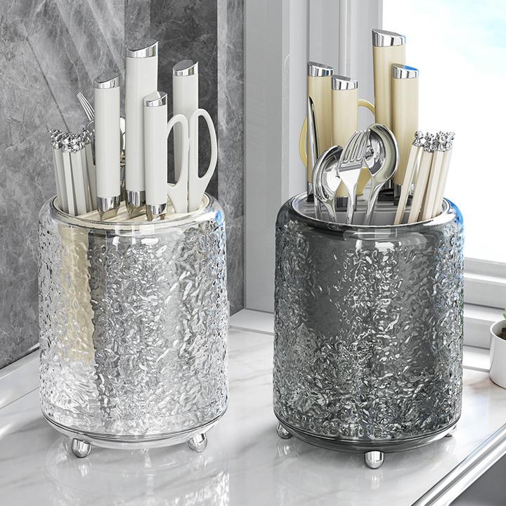 冰川纹旋转刀架厨房置物架家用台面多功能筷笼筷筒刀具一体收纳盒