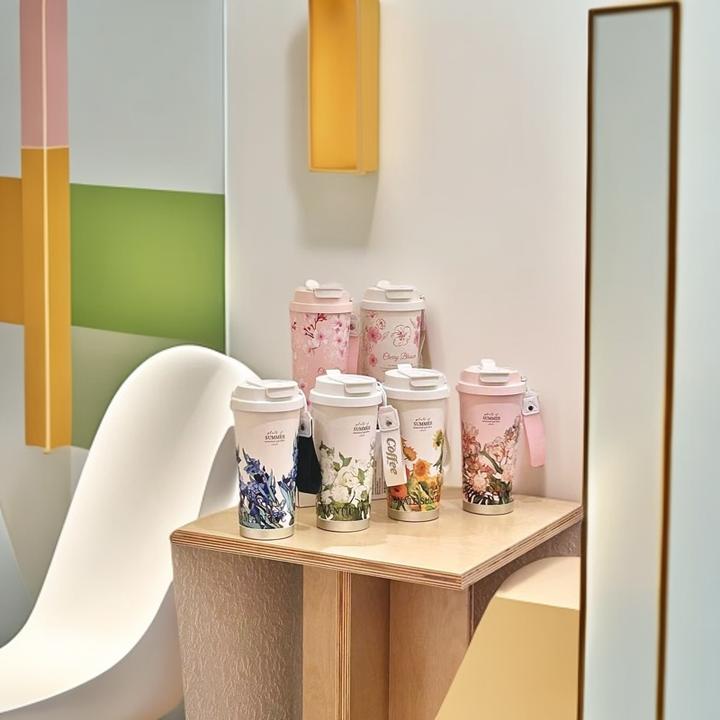 轻奢保温杯316内胆双饮便携吸管夏日花园咖啡杯高颜值水杯简约