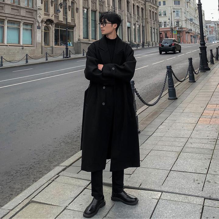 氛围cleanfit中长款毛呢大衣外套男秋冬高级美式潮牌宽松呢子风衣