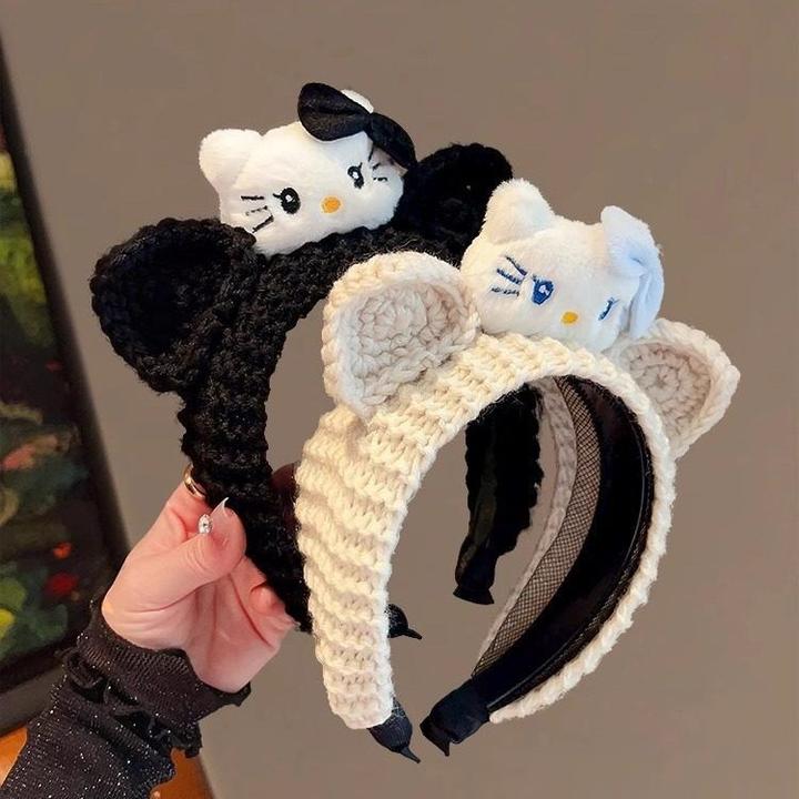 秋冬季可爱小熊耳朵发箍女甜美发卡洗脸毛线手工发饰不勒头箍女
