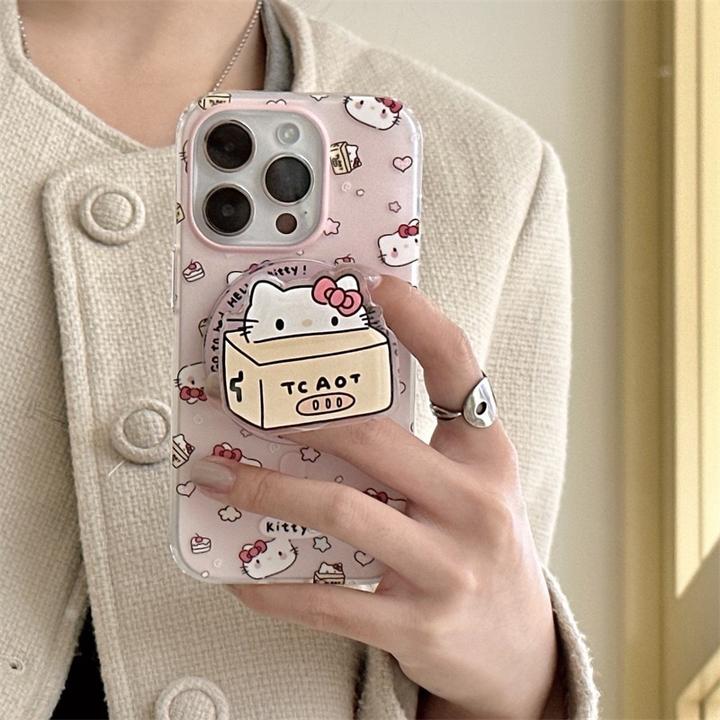 可爱盒子kt猫磁吸支架适用iphone17Promax苹果15手机壳16双层磨砂