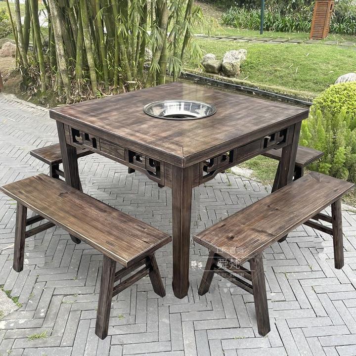 火锅串串大理石实木火锅桌商用煤气灶桌子电磁炉火锅店桌椅组合