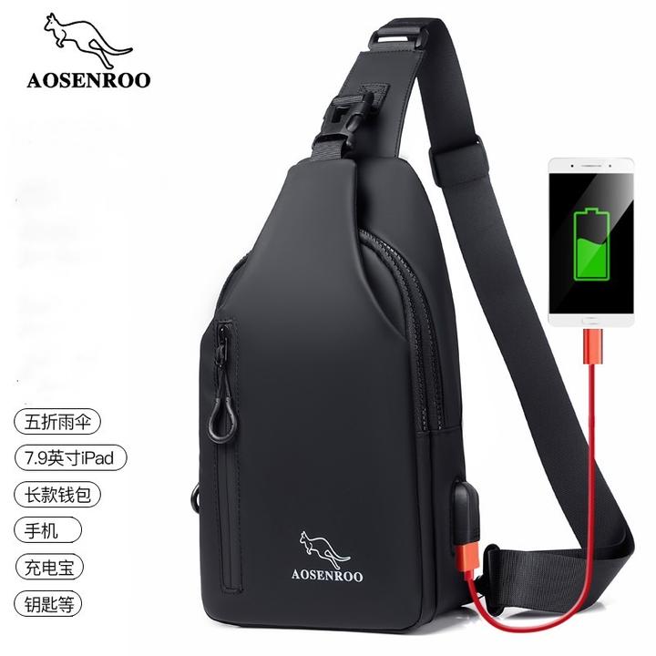 袋鼠男包多功能男斜跨包韩版潮帆布单肩包胸前包牛津布包斜跨男包