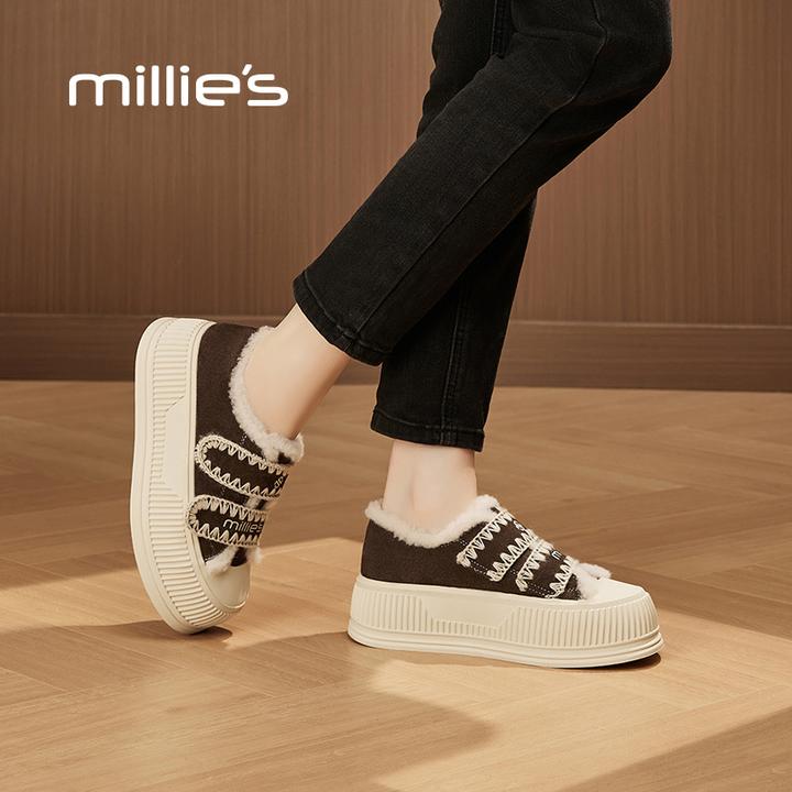 妙丽女鞋圆头厚底美拉德厚绒保暖百搭舒适运动鞋潮流爆款休闲板鞋