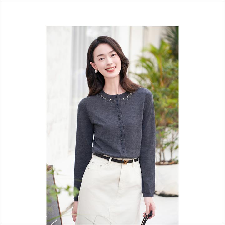 YINER/音儿纯绵羊毛星光烫钻针织衫慵懒风长袖针织衫8C64306181