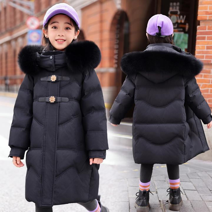 巴拉橙2025新款儿童羽绒服女童中长款中大童洋气公主冬亲子装外套