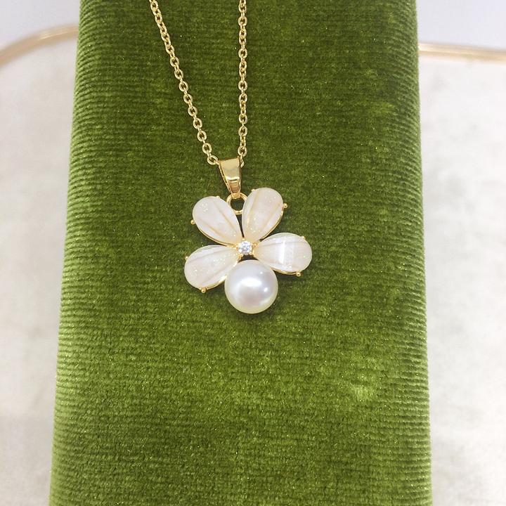 珍珠小清新亚克力小花天然淡水珍珠吊坠珍珠项链礼物气质轻奢时尚