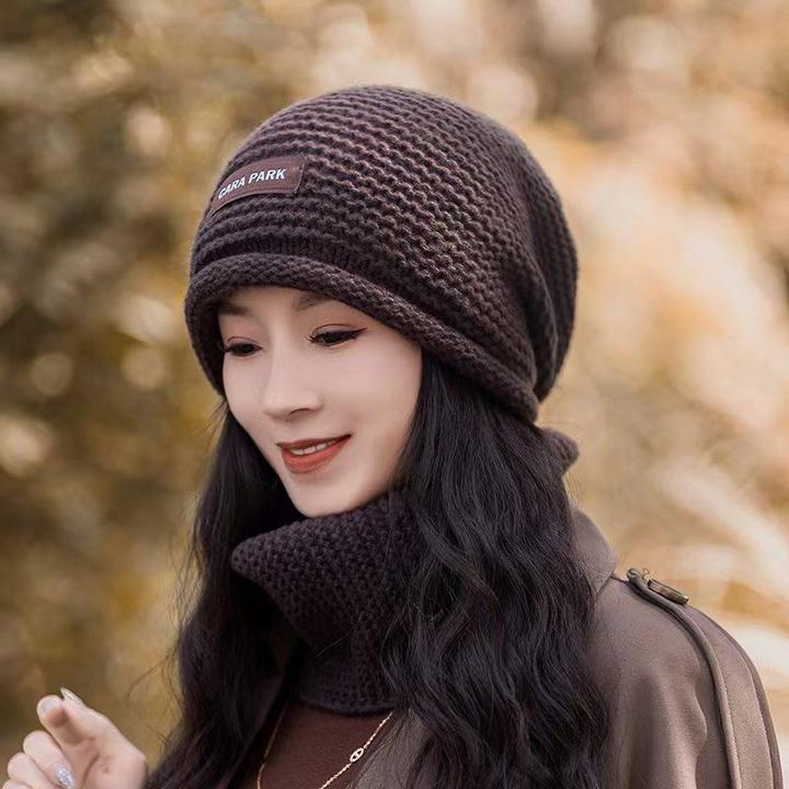 针织毛线帽女士秋冬季韩版百搭大头围显脸小套头冷帽时尚堆堆帽子