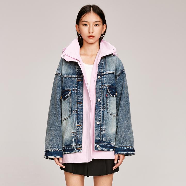 UOOYAA/乌丫两件式撞色牛仔外套UY23364N406215