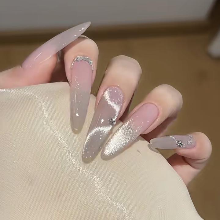 JohonGirls'/琴岛小嫚【丝带猫眼】夏季丝带法式美甲猫眼手工穿戴甲