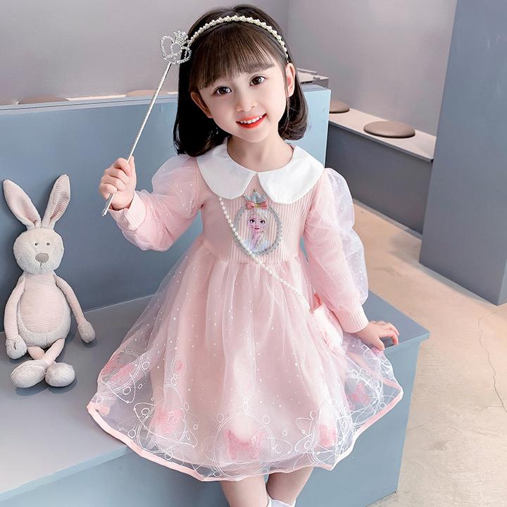 巴拉童年女童爱莎公主裙春秋洋气儿童装秋装小童裙子小女孩宝宝爱