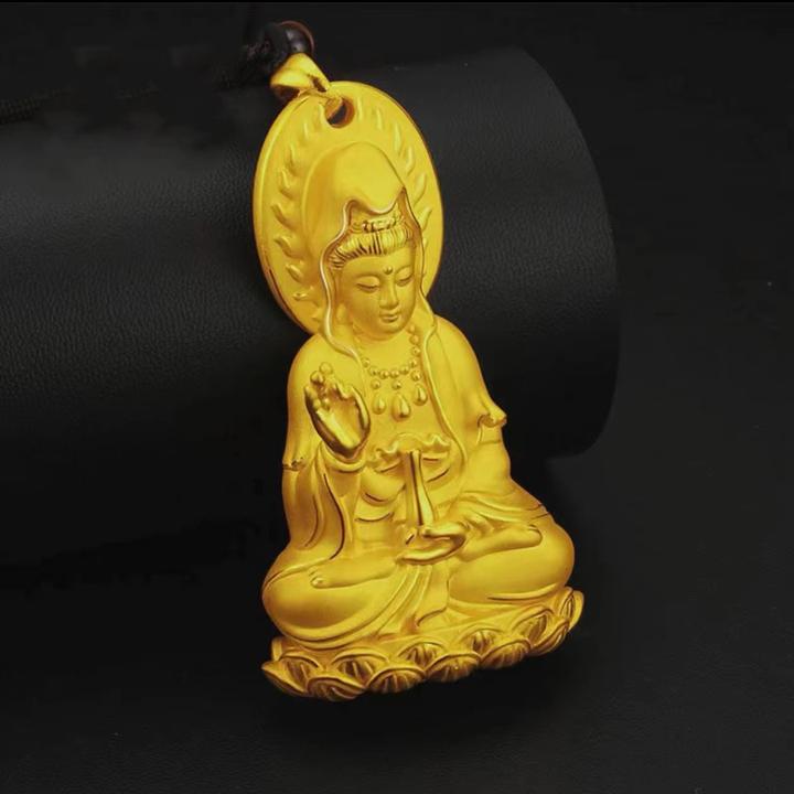 （重工观音吊坠）气质时尚大气黄色雕刻镶嵌精美素款