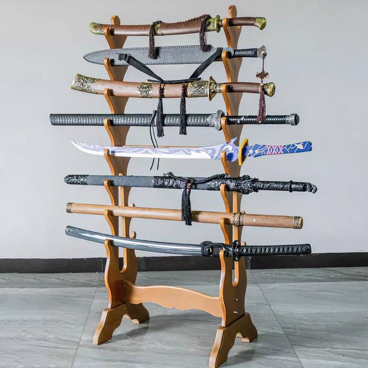 客厅家用多层实木落地兵器架简约摆放置物高脚收纳架落地式剑架