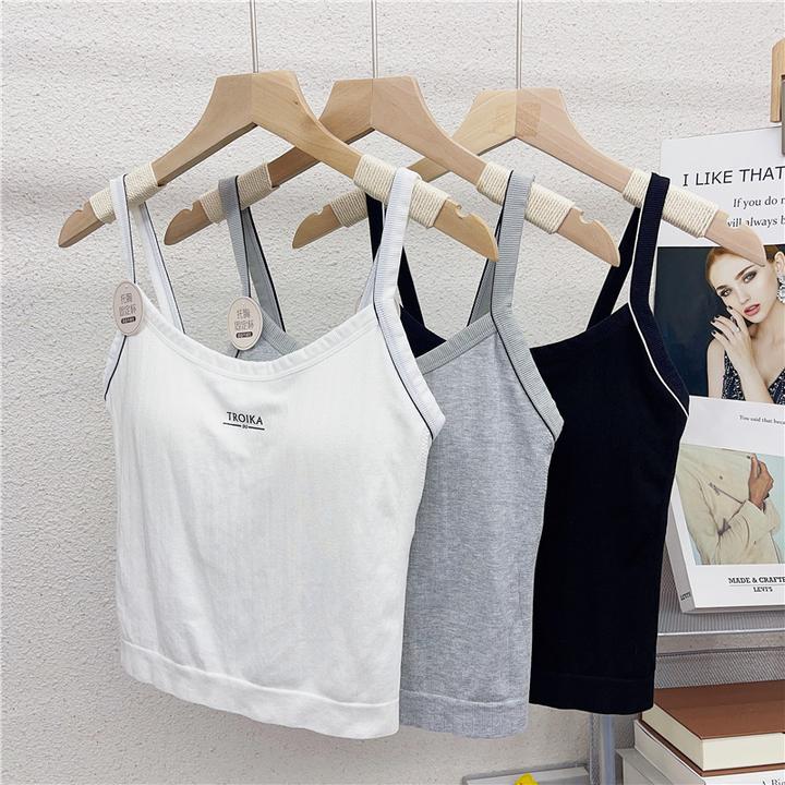 天然乳感棉杯固定一体杯免文胸打底吊带背心女舒适美背内搭上衣夏