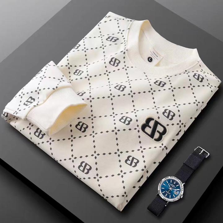 轻奢卫衣男士长袖秋冬新款潮牌美式休闲复古字母印花套头圆领恤