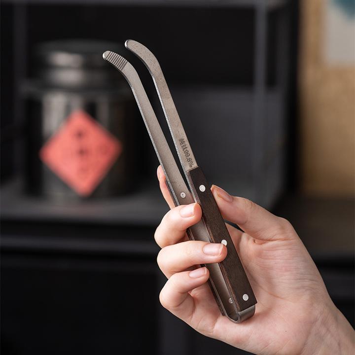 黑檀木纯钛茶夹镊子高端实木泡茶叶防烫茶杯茶夹茶道功夫茶具配件