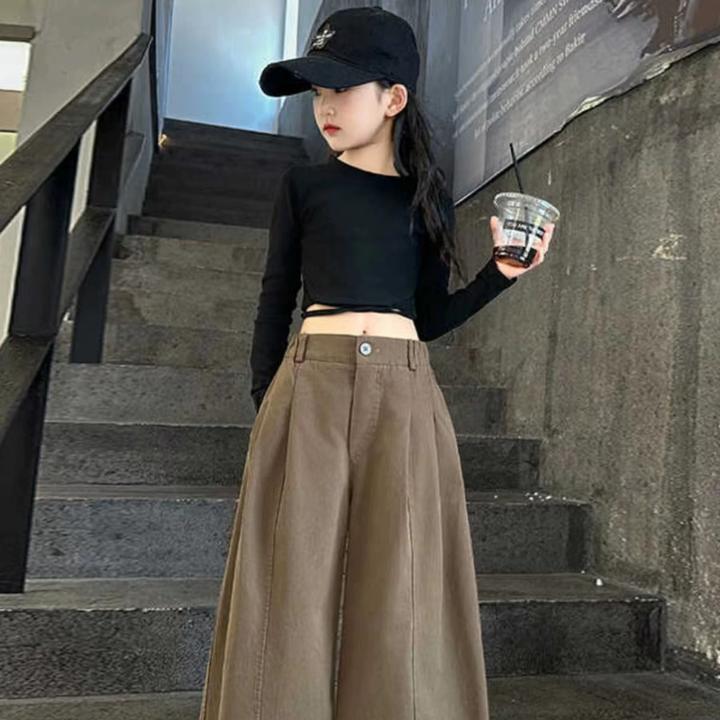 2025女童春秋裤子新款儿童直筒宽松阔腿裤女中大童洋气休闲长裤