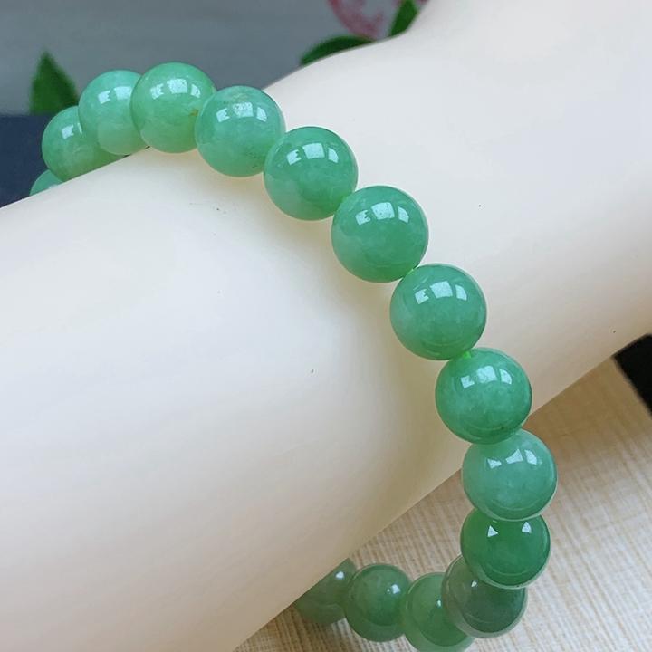 约卡9优惠缅甸纯天然A货翡翠珠形绿色飘花珠手链送礼女款时尚素圈