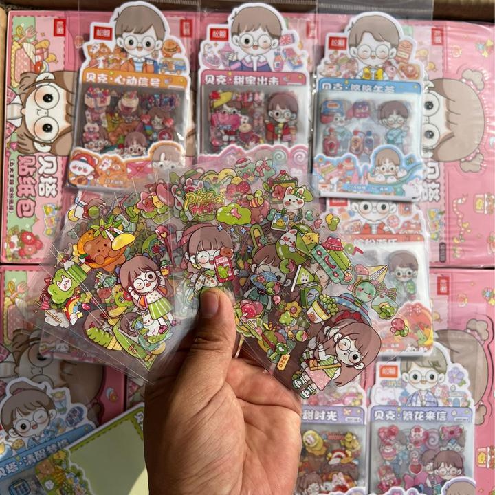 可爱卡通防水便携贴纸标签个性创意人物造型手账大图案装饰贴