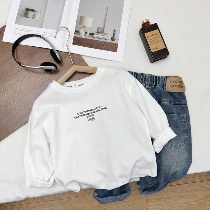 男童春装2024新款洋气百搭长袖白T恤中小儿童纯棉打底衫内搭上衣t