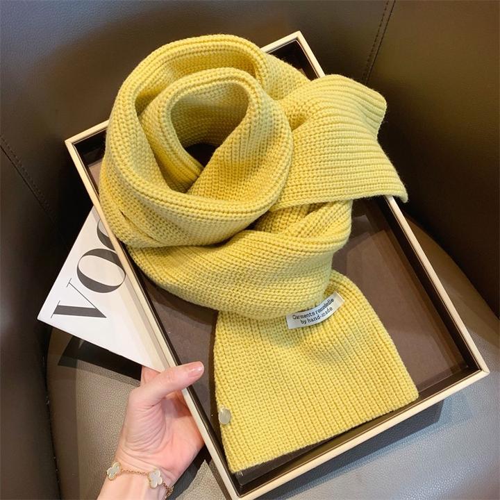 棉羊毛进口贝壳扣针织围巾女纯色简约超百搭情侣围巾韩国秋冬围巾