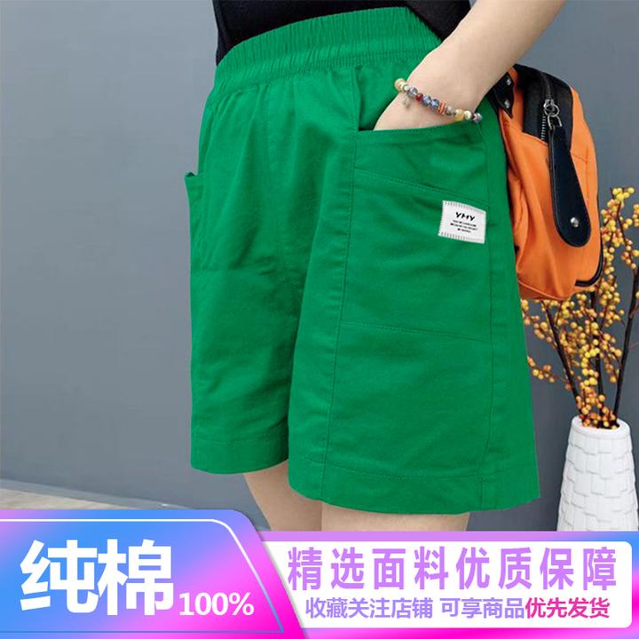 春夏大码休闲高腰裤2025年夏天透气100@纯棉百搭女士时尚宽松短裤