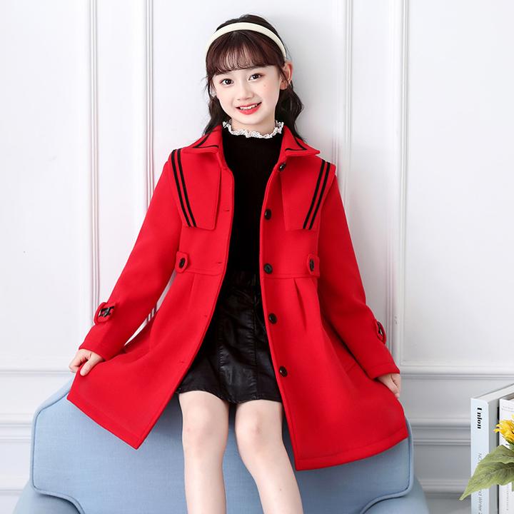 女童毛呢大衣外套秋冬2024新款小女孩儿童中长款毛呢洋气加厚冬装
