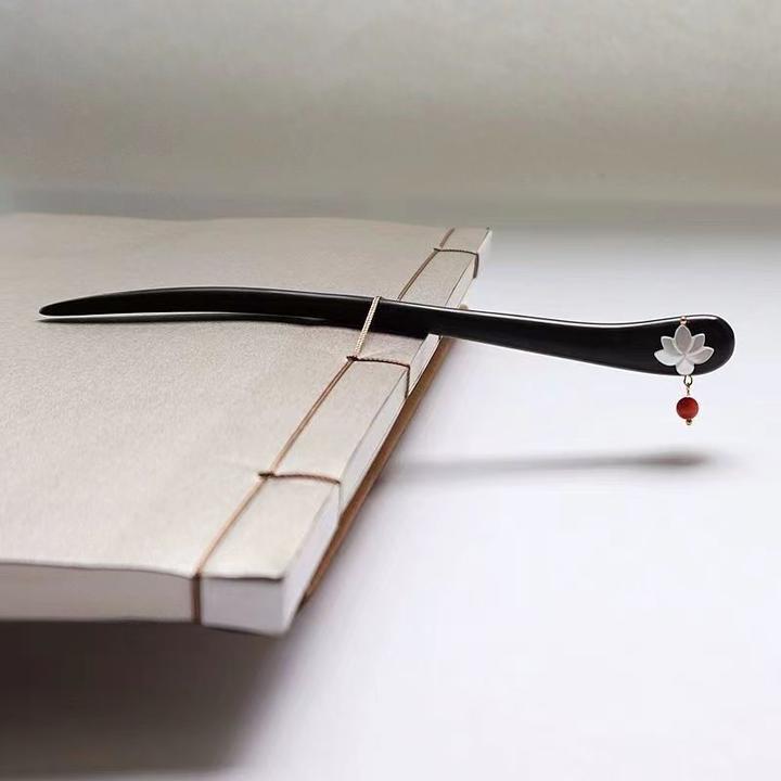 18厘米莲花红豆国风木发簪盘发头饰中式古风现代木簪