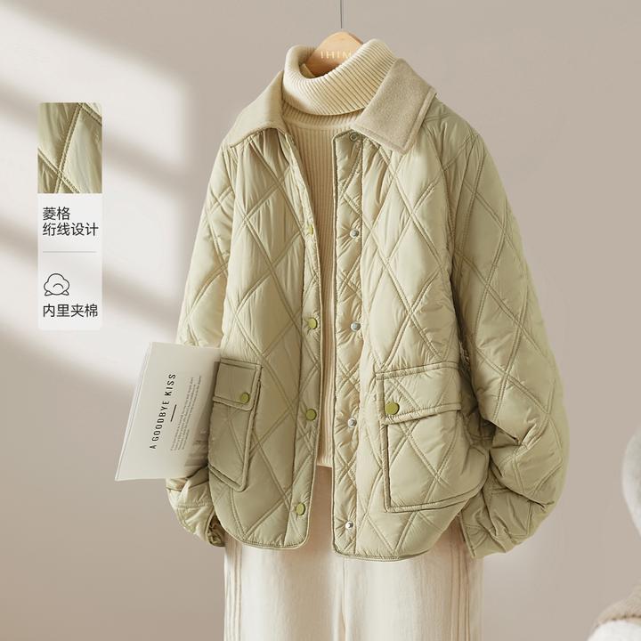 IHIMI/海谧2025冬季新款拼接简约菱形绗棉短款棉服外套保暖4261