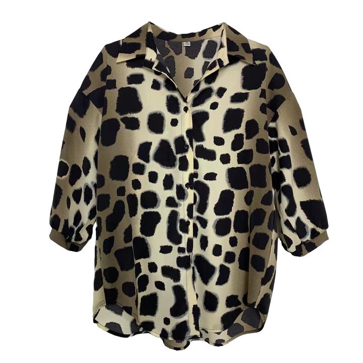 新品上架豹纹衬衫女设计感春夏宽松中老年开衫大码女装遮肉显瘦