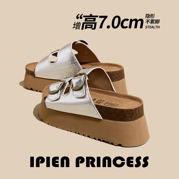 网红勃肯拖鞋女2025新款夏季外穿厚底凉拖鞋小个子增高博肯一字拖