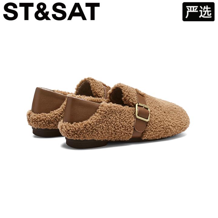星期六休闲软底加绒棉鞋女冬季2025圆头外穿毛毛鞋新款平底豆豆鞋
