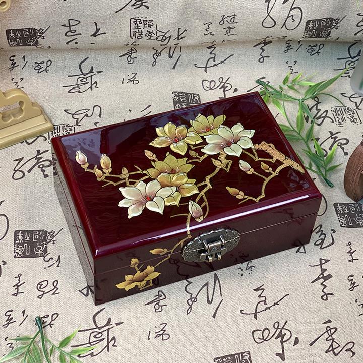 [幽香玉兰]21#古风三金首饰盒精致饰品盒轻奢妆奁结婚礼物带锁子