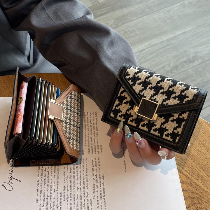 千鸟格卡包女式小巧卡夹多卡位2025新款时尚潮高档钱包短款防消磁