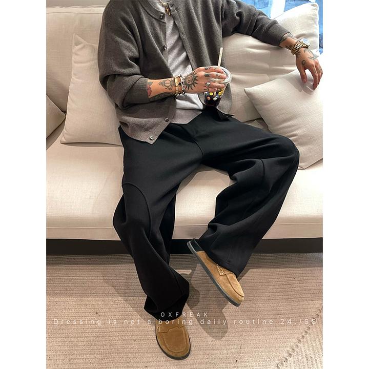 OXFREAK「立体剪裁 内收单褶」冬季重磅松紧腰针织休闲裤男弯刀卫裤
