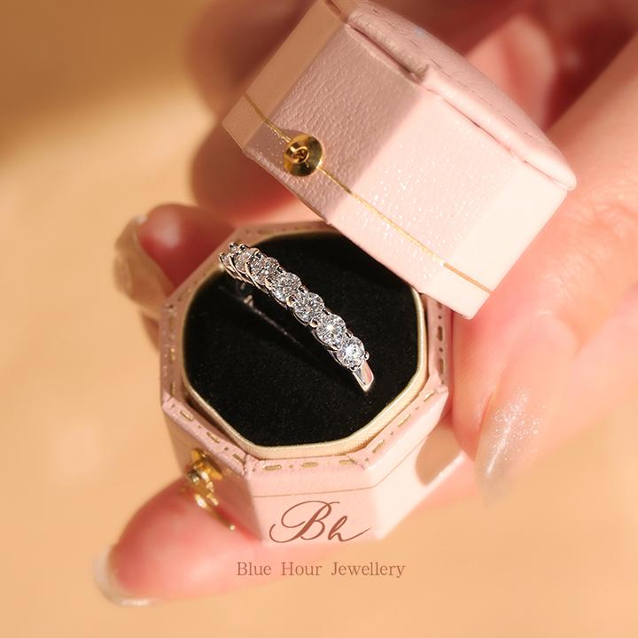 秘蓝 925银莫桑石戒指 七公主排戒/时尚个性叠戴百搭小众轻奢气质