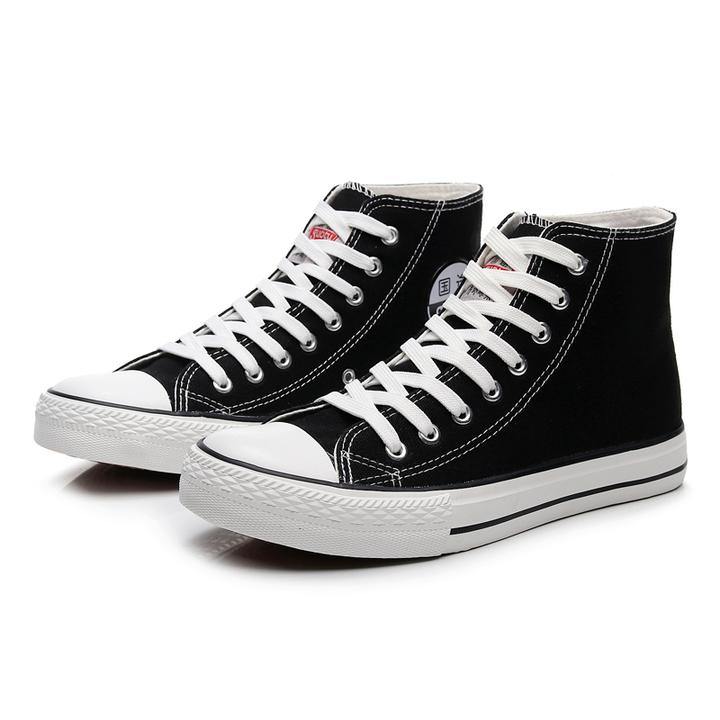 韩版潮鞋运动帆布鞋男经典百搭学生高帮休闲潮流黑色复古布鞋男鞋