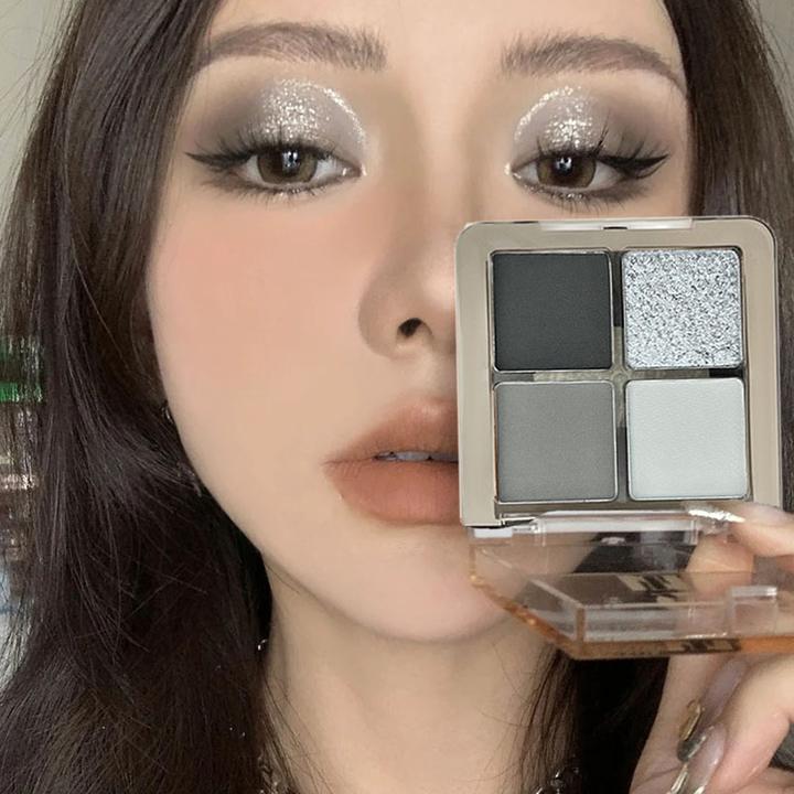 梦想家同款四色眼影盘新品水泥黑色烟熏大地蓝灰哑光爆闪亮晶平替