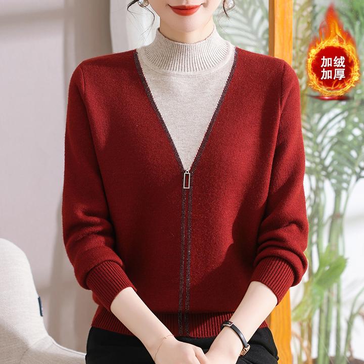妈妈秋冬装毛衣洋气一体绒打底衫中老年人女加绒加厚保暖上衣