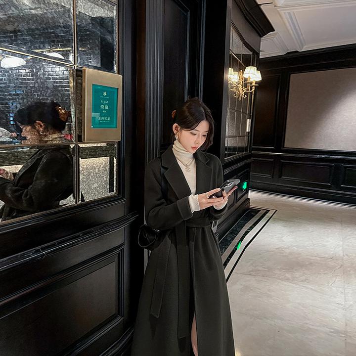 高端10羊绒双面呢大衣女中长款2024秋冬新款气质收腰大牌毛呢外套