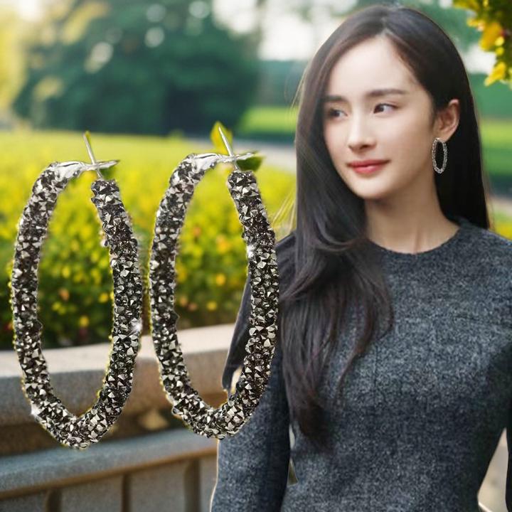 合金莫桑石耳饰 甜美时尚圈圈耳环满钻耳圈气质简约圆环925耳钉女