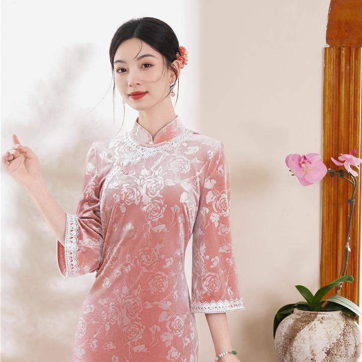 2025年秋季新款国风中式气质改良长款复古修身日常显瘦连衣裙旗袍