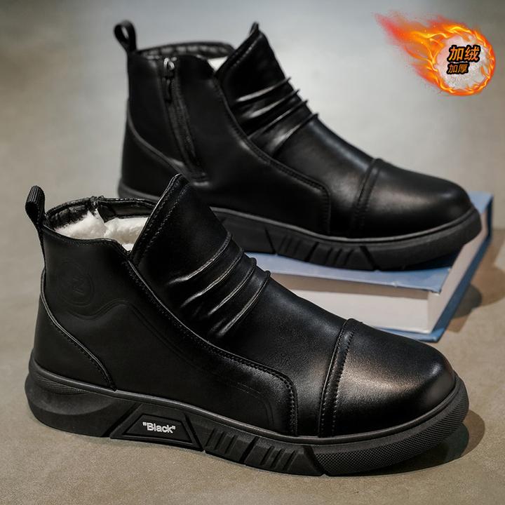马丁靴男冬季高帮加绒防寒英伦风工装雪地靴男士加厚黑色保暖棉鞋