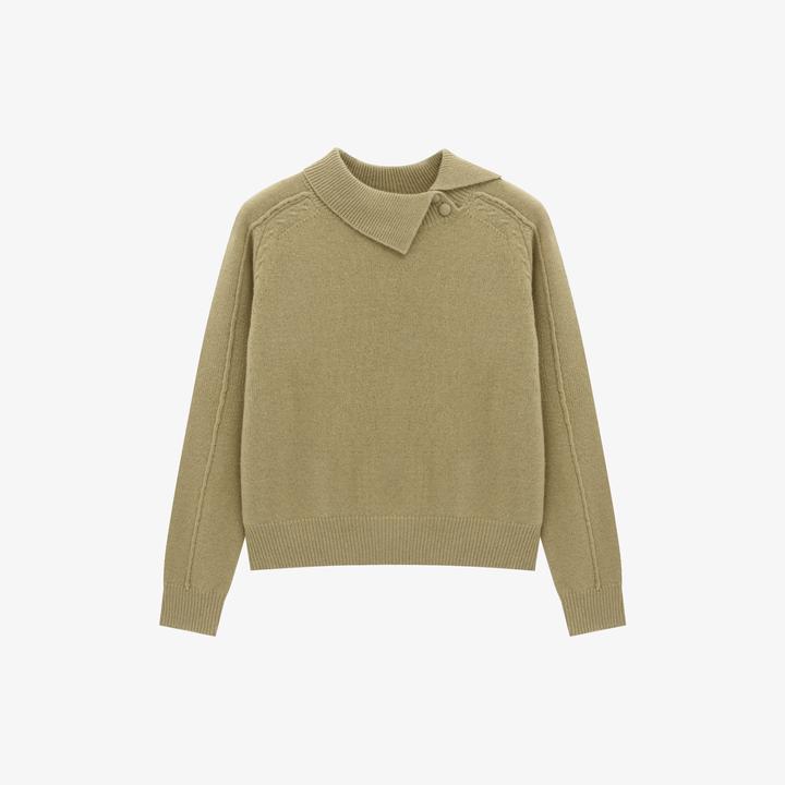 【三角巾】毛衣翻领时尚女圆领绞花宽松型衫100%羊毛衫-JKK001369