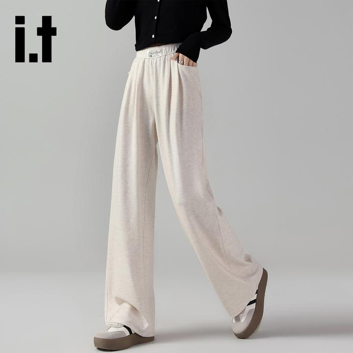 i.t izzue糯米裤女春秋冬2025新款高腰直筒垂感宽松阔腿休闲裤1M